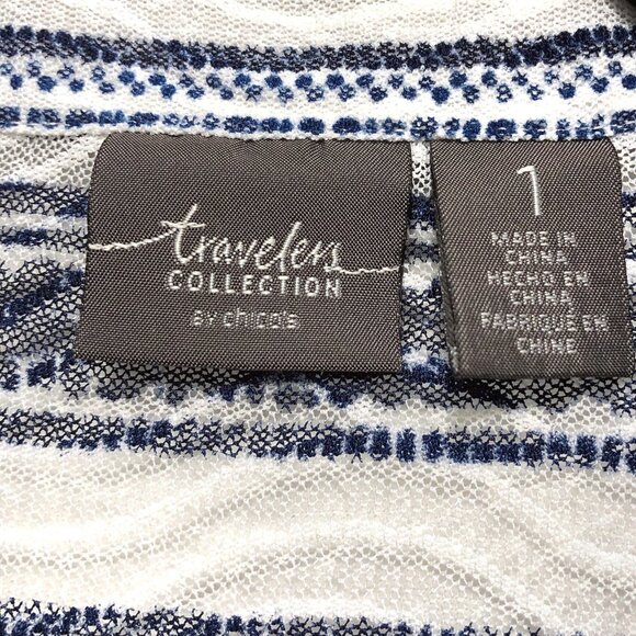 Chico's Travelers Collection Blue White Striped Button Semi-Sheer Shirt 1 - Picture 5 of 11